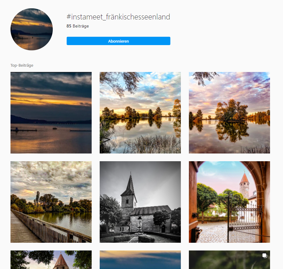 Bildübersicht zum InstaMeet-Hashtag "Fränkisches Seenland" (Stand 20. Oktober 2021)