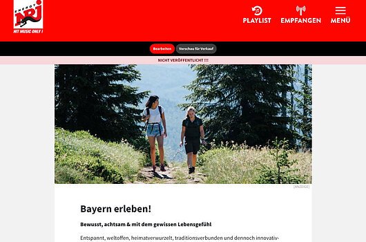 Aktionsseite zur Kampagne "Nachhaltiger Urlaub in Bayern" bei Radio Energy