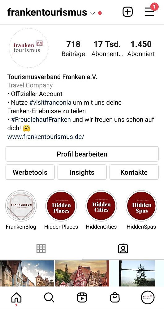 Instagram-Account "FrankenTourismus" (Stand 13. Oktober 2021)