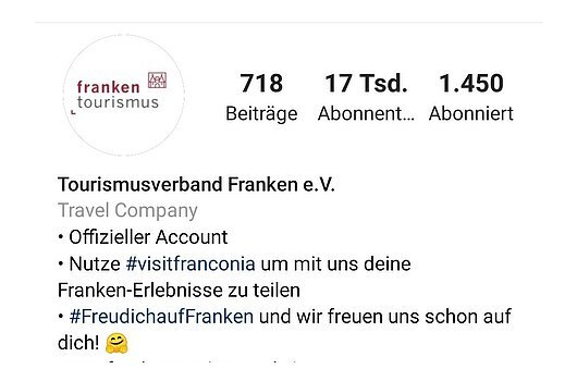 Instagram-Account "FrankenTourismus" (Stand 13. Oktober 2021)