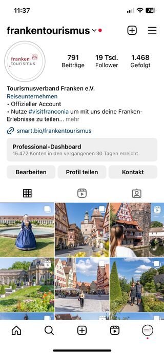 Instagram-Account "FrankenTourismus" erreicht 19k Follower (Stand: 1. August 2023)