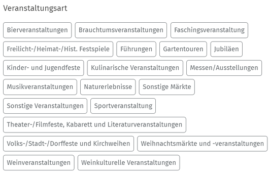 Veranstaltungskategorien im Veranstaltungskalender des Tourismusverbandes Franken (frankentourismus.de)