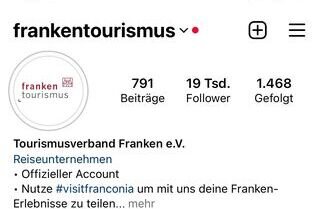 Instagram-Account "FrankenTourismus" erreicht 19k Follower (Stand: 1. August 2023)