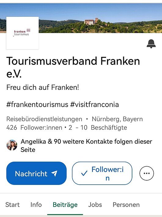 LinkedIn-Profil "Tourismusverband Franken" (Stand 12.2023)