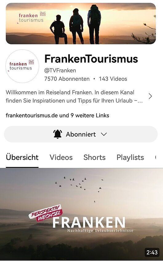 YouTube-Account "FrankenTourismus" (Stand Februar 2024)