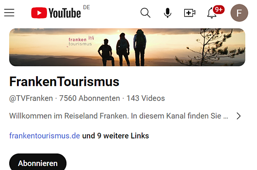 YouTube-Profil "FrankenTourismus" (Februar 2024)