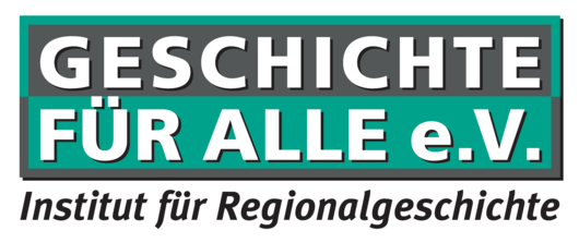 Logo mit dem Text „GESCHICHTE FÜR ALLE e.V. Institut für Regionalgeschichte“ in Groß- und Kursivschrift