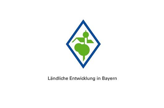 Ländliche Entwicklung in Bayern Logo mit grünem Baum und Haus in blauem Rautenumriss, darunter Schriftzug „Ländliche Entwicklung in Bayern“